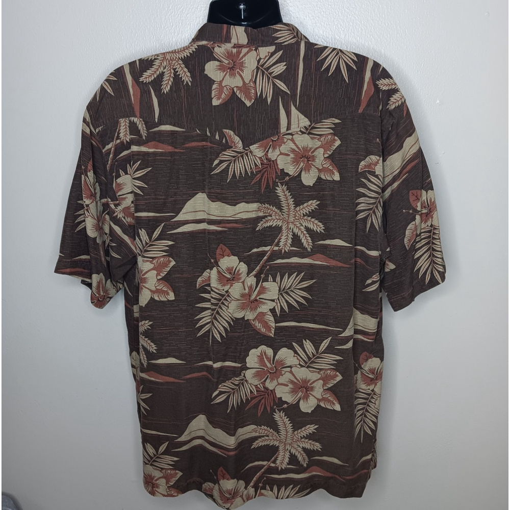 Tommy Bahama Men's Large Camp Shirt Hawaiian Brown Silk Floral Beach Relax EUC - Picture 4 of 9